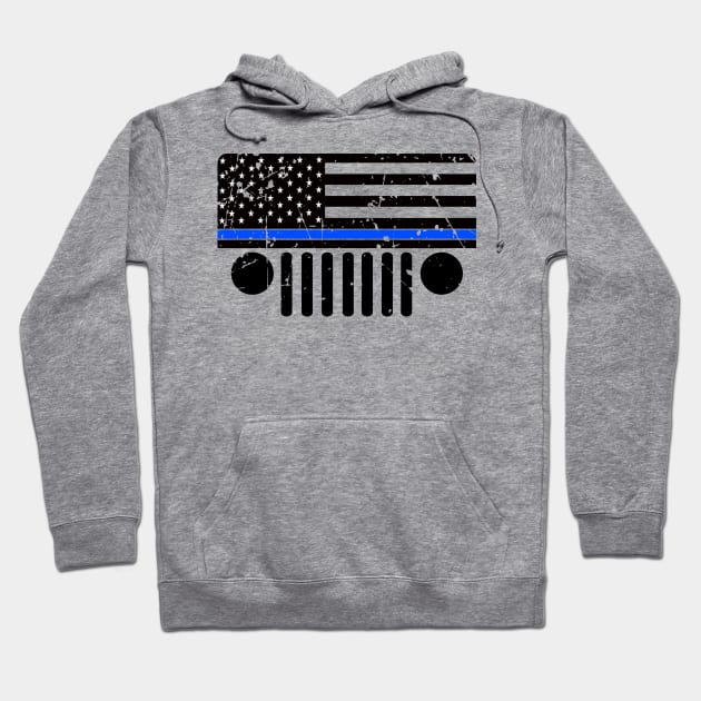 Jeep Police Blue Line Flag, Funny Design US Flag Distressed Hoodie by Printofi.com